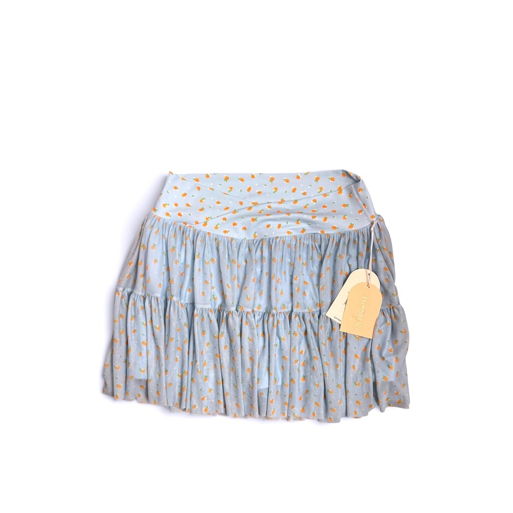 Blogilates Ballerina Skort Blue Citrus Print Tiered Mesh Skirt Women's XL NEW